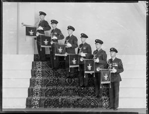 Royal New Zealand Air Force royal tour fanfare trumpeters Crown Studios Collection Alexander Turnbull Library FL