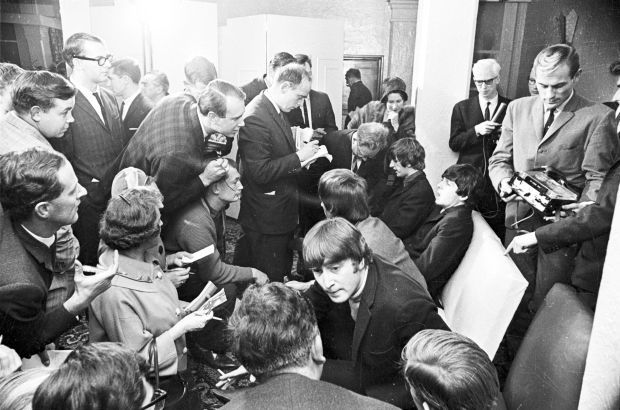The Beatles at a press conference during their tour Wellington by Morrie Hill courtesy Alexander Turnbull Library