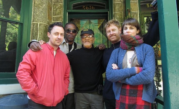 Sun Ra Orchestra of Spheres in front of Sun Ra s house in Philadelphia with Arkestra s Marshall Allen and Fred Allen L to R Andy Wright Fred Allen Marshall Allen Daniel Beban and Nell Thomas